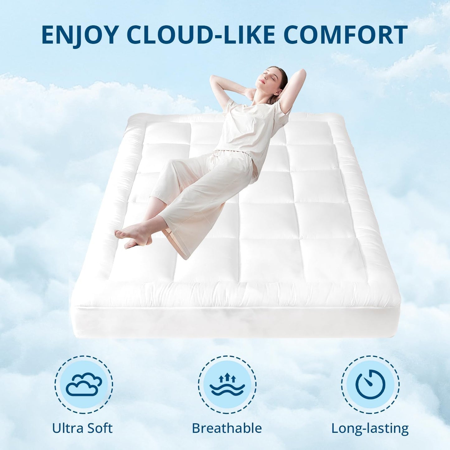 YUGYVOB Mattress Pad Extra Thick, Cooling, and Breathable Full Size Mattress Topper 8-21" Deep Pocket Soft Down Alternative Fill