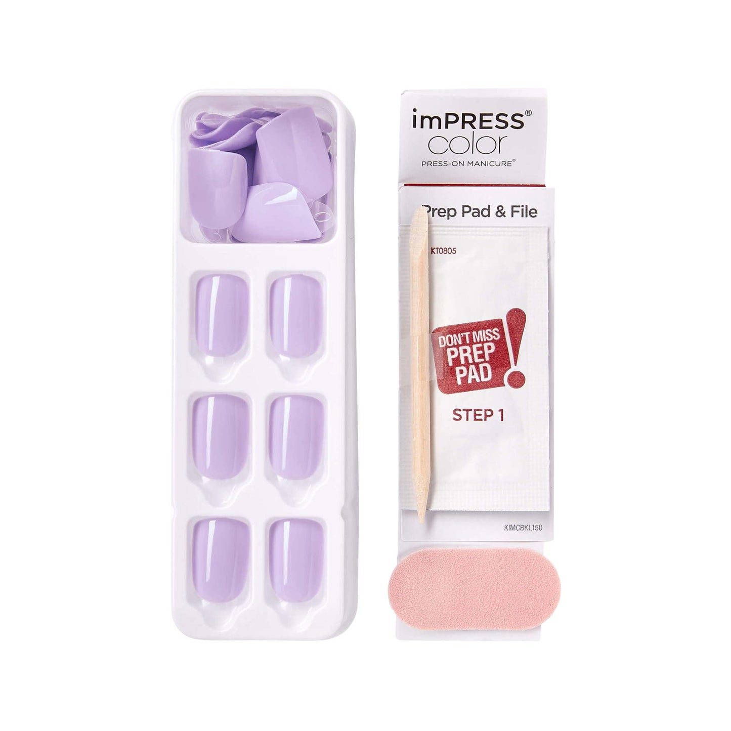 Kiss Impress Color Press-On Nails, Nail Kit, PureFit Technology, Short Length, “Picture Purplect”, Polish-Free Solid Color Manicure, Includes Prep Pad, Mini Nail File, Cuticle Stick, and 30 Fake Nails