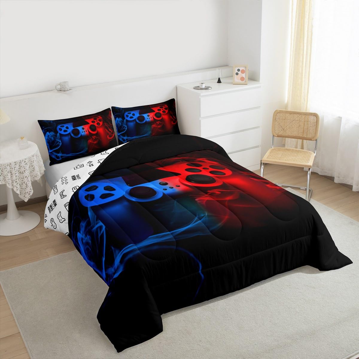 Erosebridal Gamer Bedding Set, Full Comforter Set for Boys, 3PC, Multi 10, Game Controller Design, All Seasons