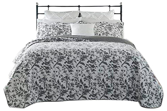 Laura Ashley - Twin Quilt Set, Soft Cotton Bedding with Reversible Design, Medium Weight for Year Round Use, 2 Piece Bed Set with Matching Pillowcase (Amberley Black/White)