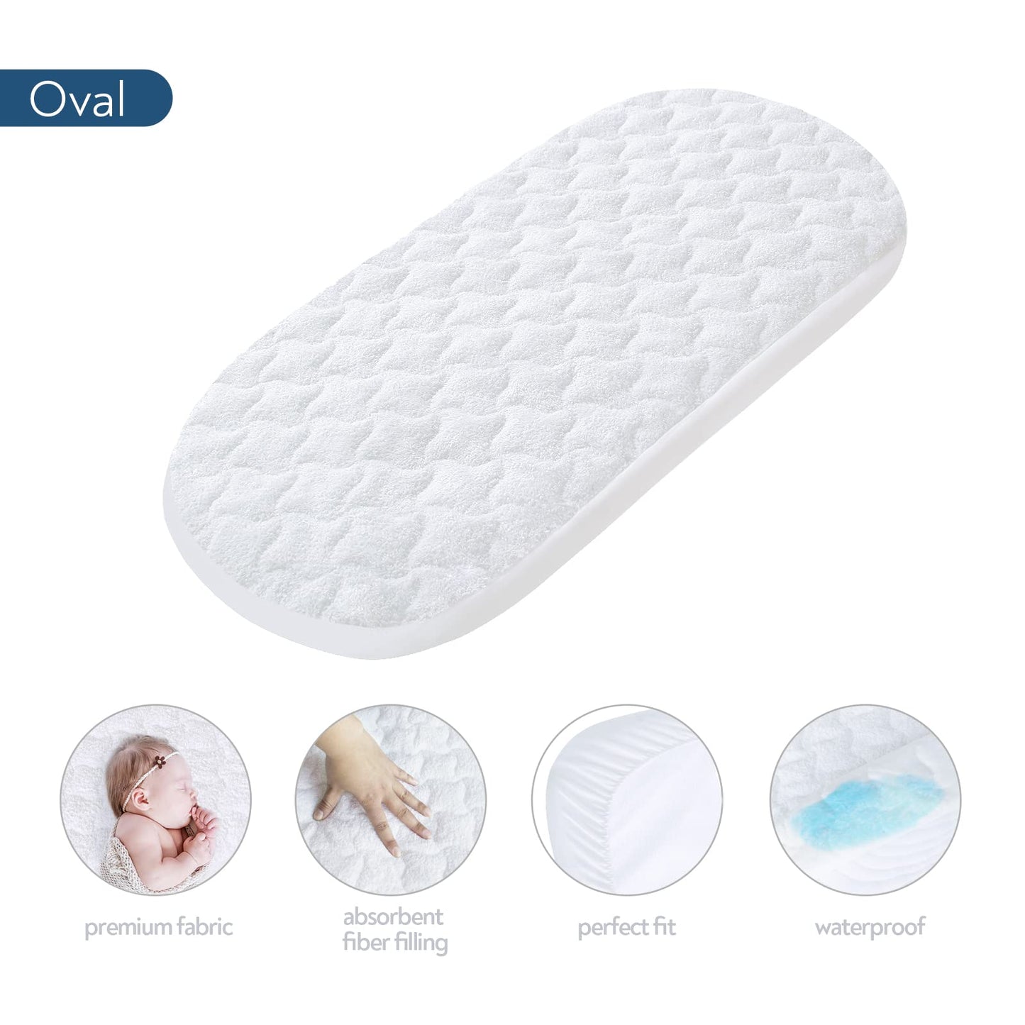 Baby Bassinet Mattress Pad Covers, Fit for UPPAbaby Bassinet, 13" x 30" Bassinet Mattress Protector 2 Pack, Waterproof & Quilted Covers