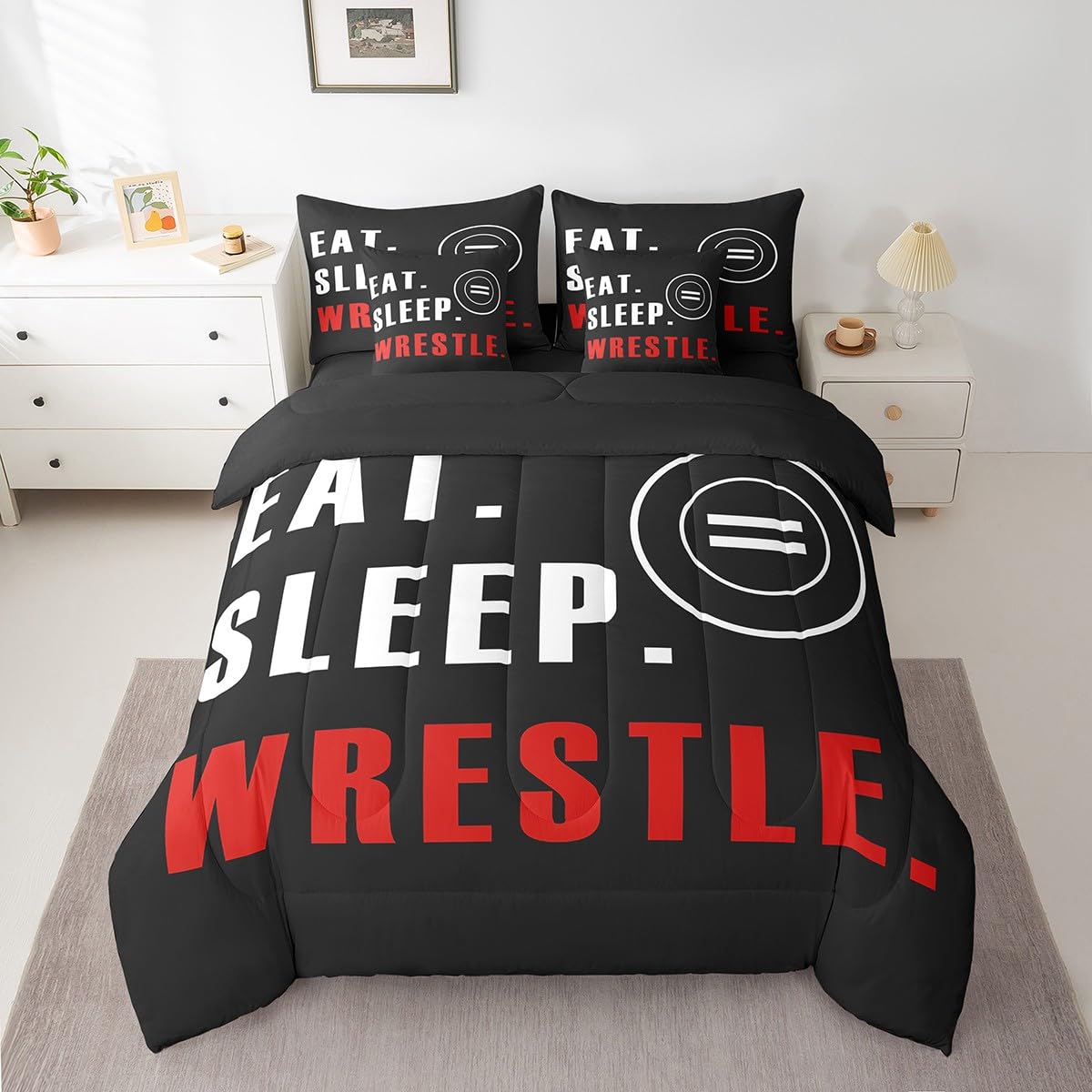 Feelyou Wrestle Comforter Set 7 Piece Twin Size Sports Theme Bedding Set for Kids Boys Girls Teens Room Wrestling Decor Bed in A Bag Soft Boys Bed Set with Sheets, Pillowcases, Pillow Covers