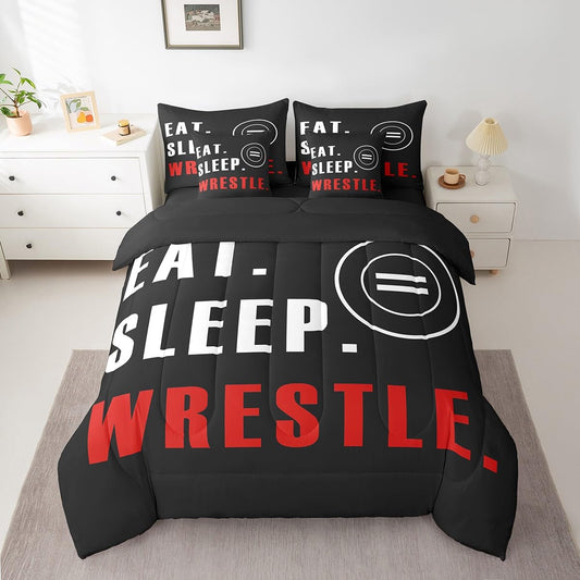 Feelyou Wrestle Comforter Set 7 Piece Twin Size Sports Theme Bedding Set for Kids Boys Girls Teens Room Wrestling Decor Bed in A Bag Soft Boys Bed Set with Sheets, Pillowcases, Pillow Covers