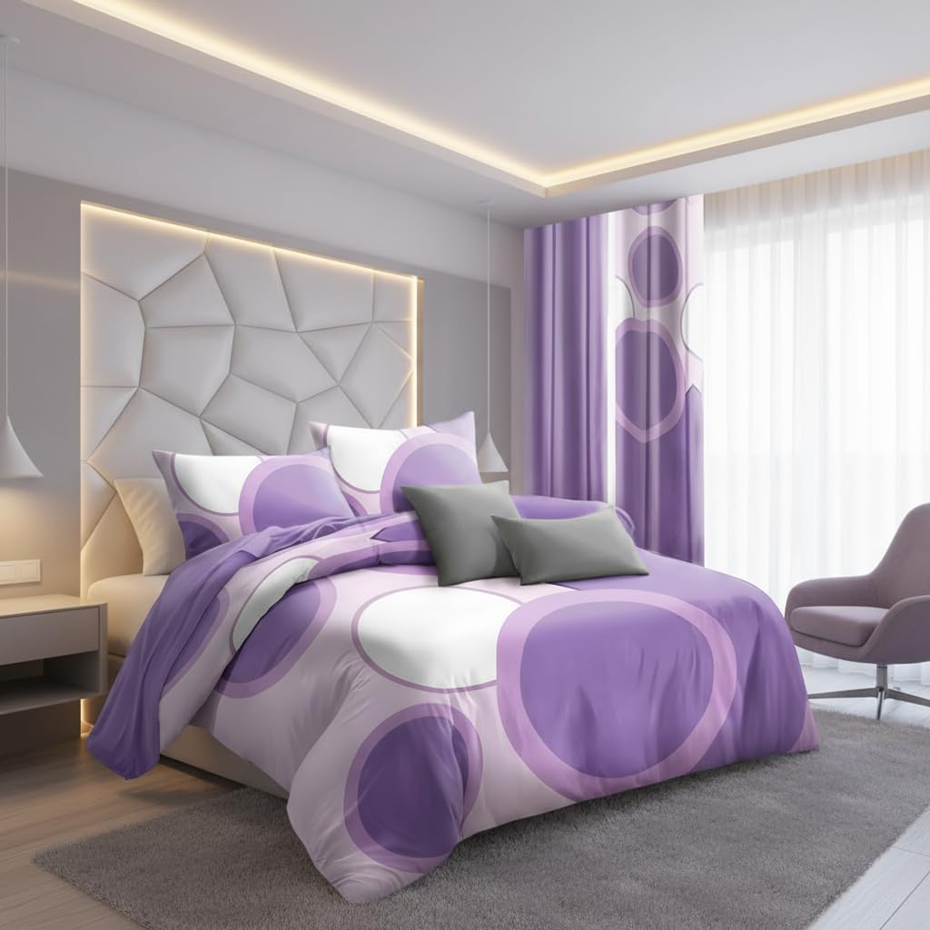 Chic Purple Dots King Light Comforter Set, Luxury 9-Piece Bed in a Bag King Bedspread with Matching Curtains Ultra Soft & Breathable Polka Dot Bedding, All-Season Decor for Master Suite Refresh
