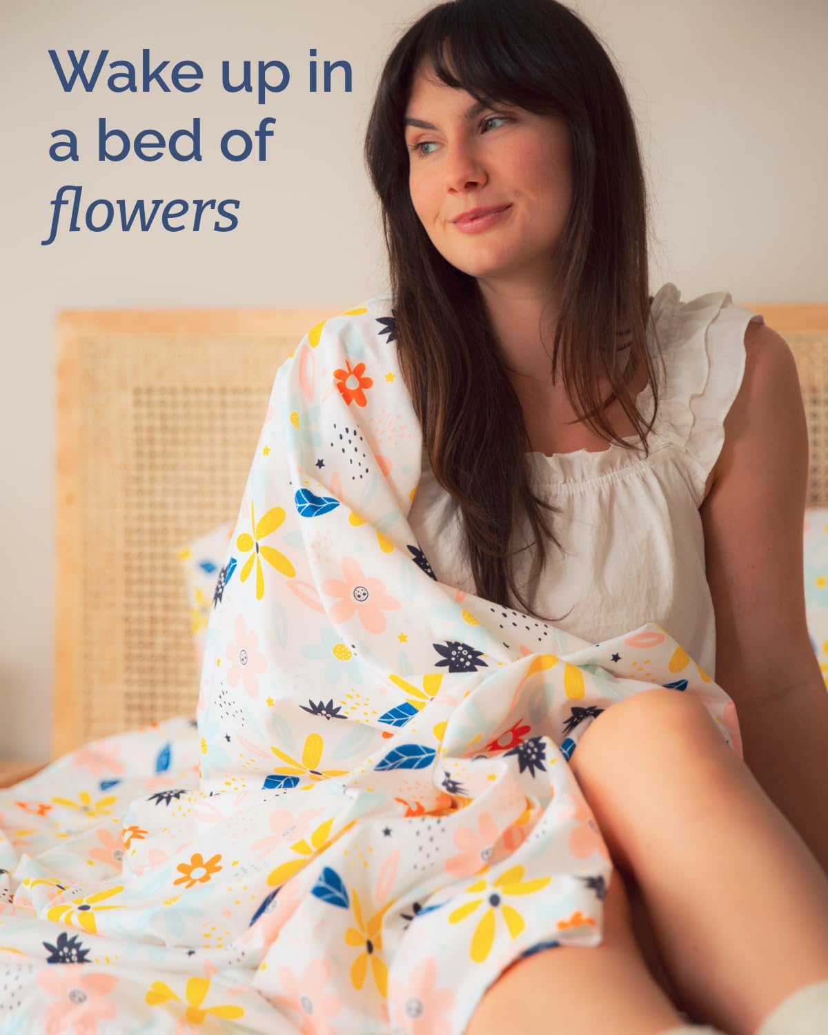 Floral Sheets - Flower Print Bed Sheet Set - 1 Flat, 1 Fitted & 1 Pillowcase w/ Deep Pockets - Comfy, Cozy, Wrinkle & Fade Free - Boho Botanical Bedding - Soft, Breathable & Cooling - Twin Size Set