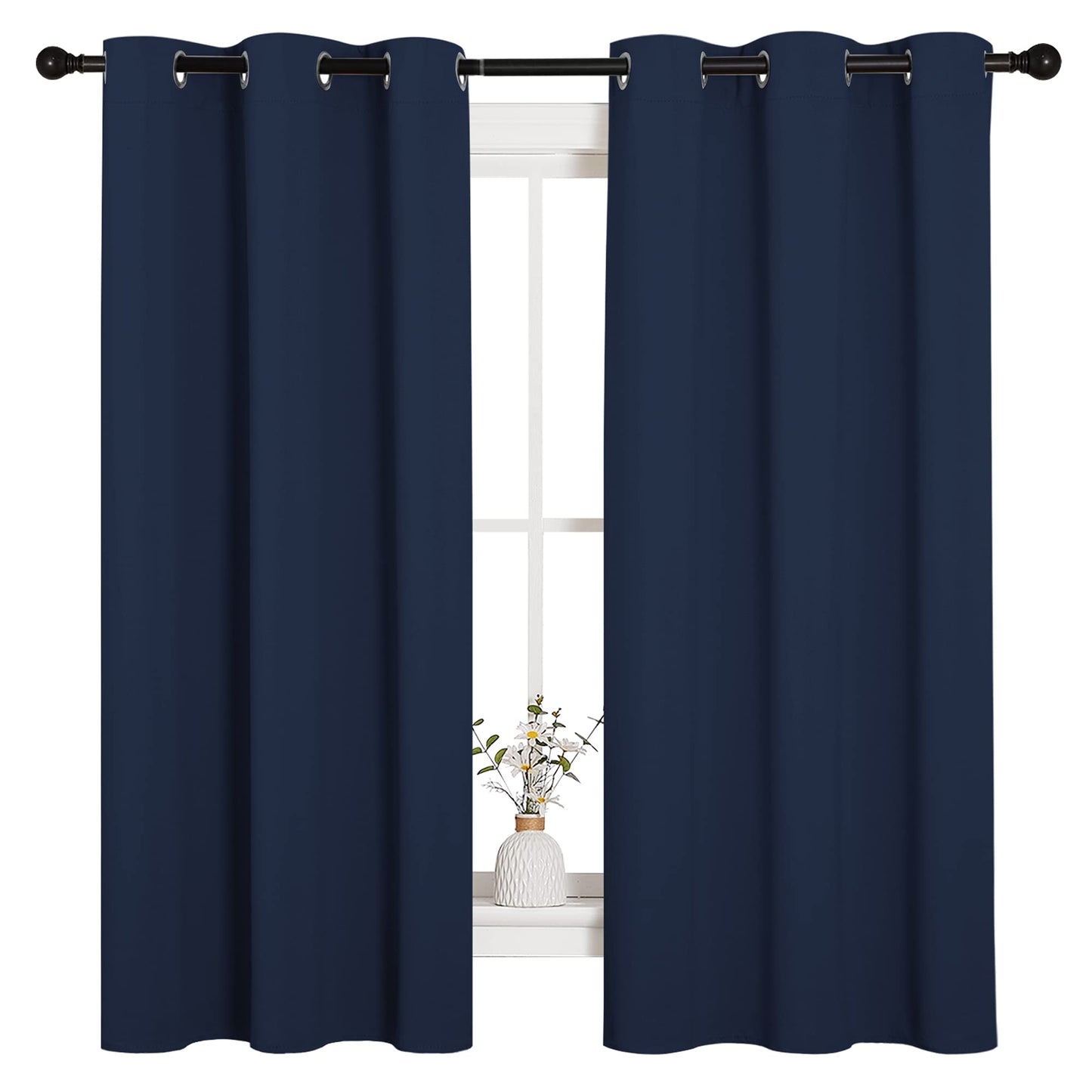 NICETOWN Light Blocking Thermal Insulated Solid Grommet Top Blackout Curtains/Drapes/Panels for Kid's Room (Navy, 1 Pair, 42 x 63 Inch)