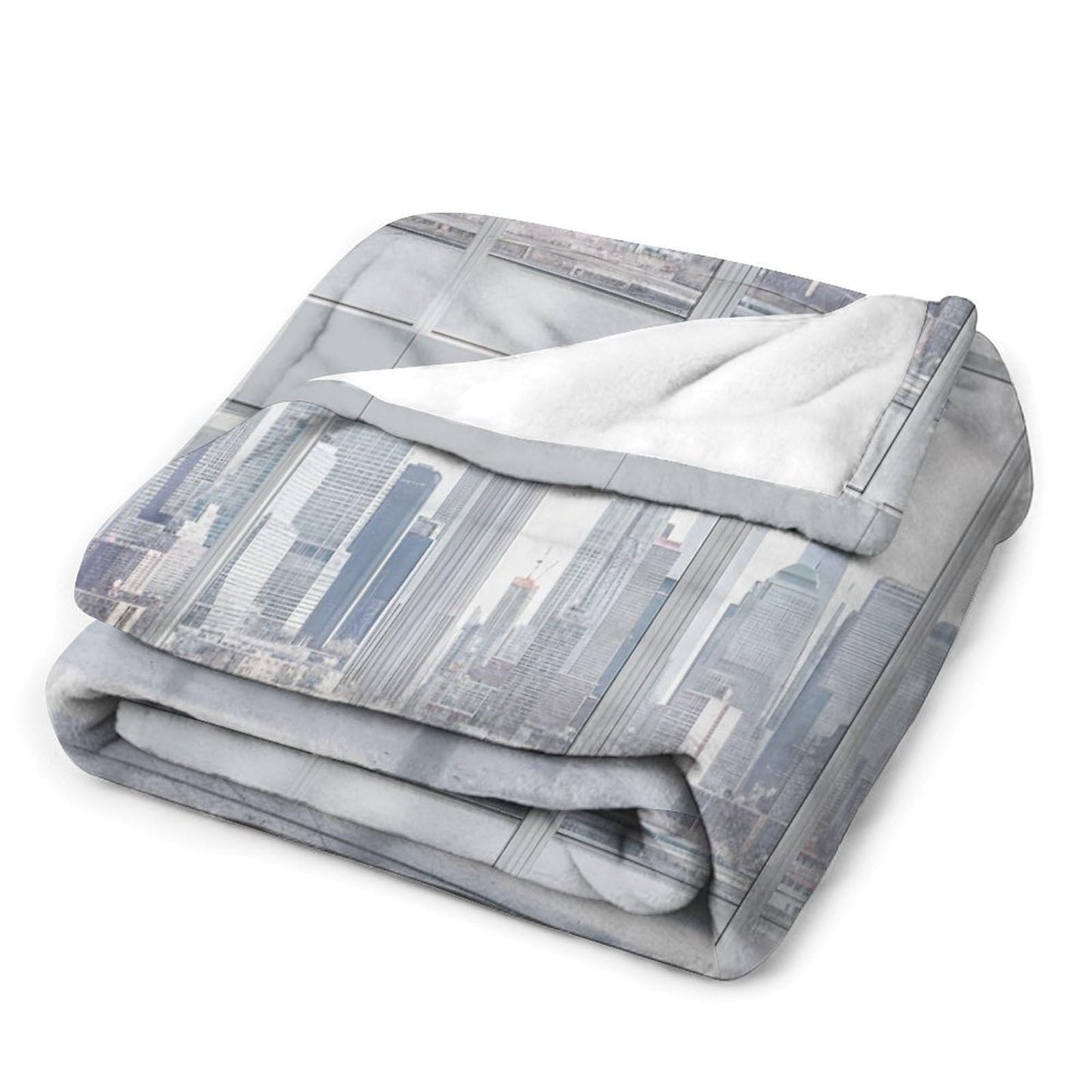 TOWINSFB Window View Cityscape Flannel Throw Blanket, Soft Lightweight Cozy Warm Funny Modern City Building Blanket for Couch Bed Travel- 30"x40"