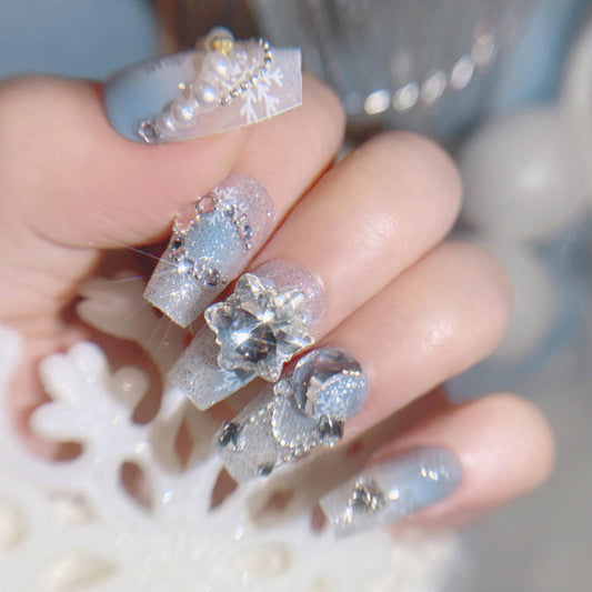 Hkanlre 3D Press on Nails Medium Fake Coffin Nails Tips Full Cover Luxury False Nails for Women and Girls 24PCS