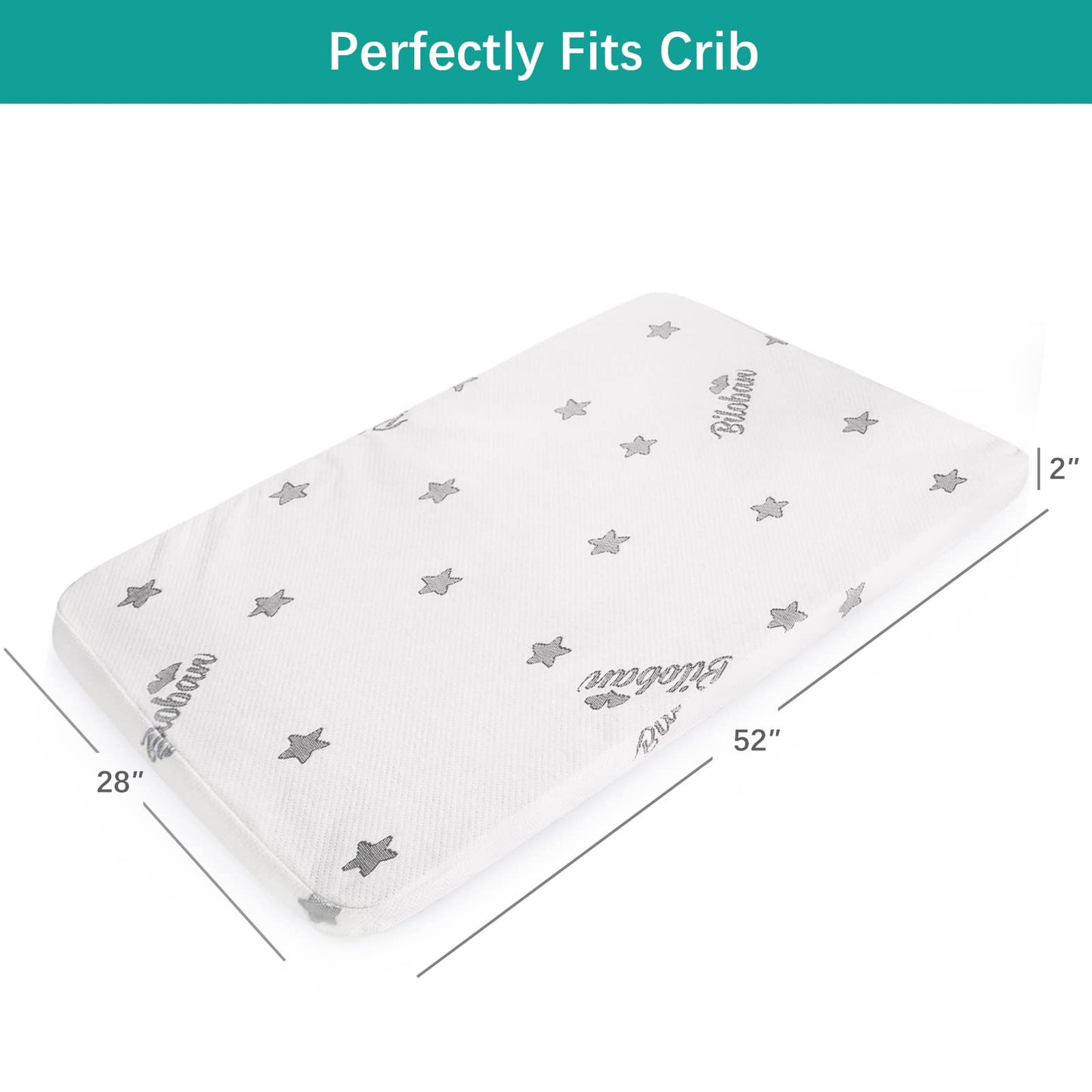 Crib Mattress Topper Pad Waterproof, Memory Foam 2-Inch Toddler Bed Mattress Fit Baby Toddler Mattresses with Removable Crib Mattresses Topper Cover Protector Machine Wash & Non-Slip | 52“x 27“