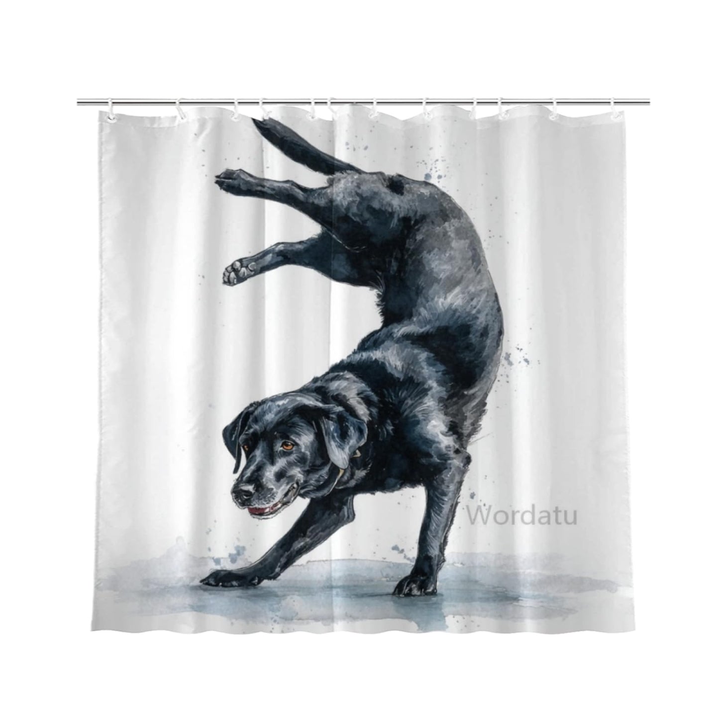 Wordatu Cute Black Labrador Dog Happy Shower Curtain Bathroom Fabric Waterproof Polyester 12 Hooks 72x72 Inches