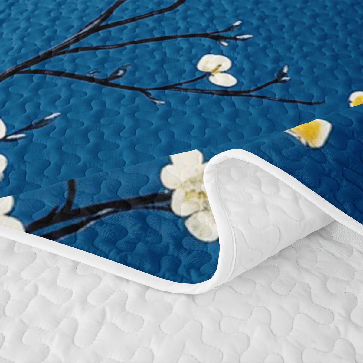 Erosebridal Spring Flowers Quilts Twin Size - Japanese Cherry Blossom Bedspread Coverlet Set, Floral Decor Quilt Coverlets 2Pcs (Only 1 Pillowcase)