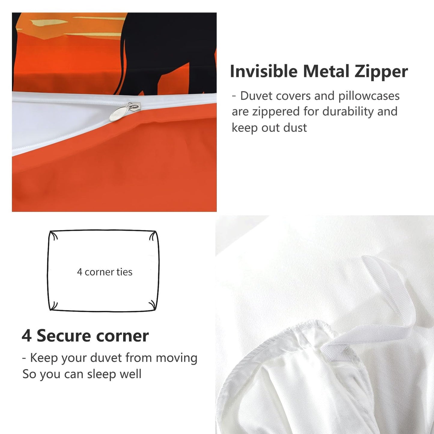 Retro Animals Grassland Sunset Duvet Cover Set Queen (90 x 90 in) Ultra Soft Orange Color Print Bedding Set with 2 Pillowcase, Breathable Comforter Cover for Teens Adults Kids