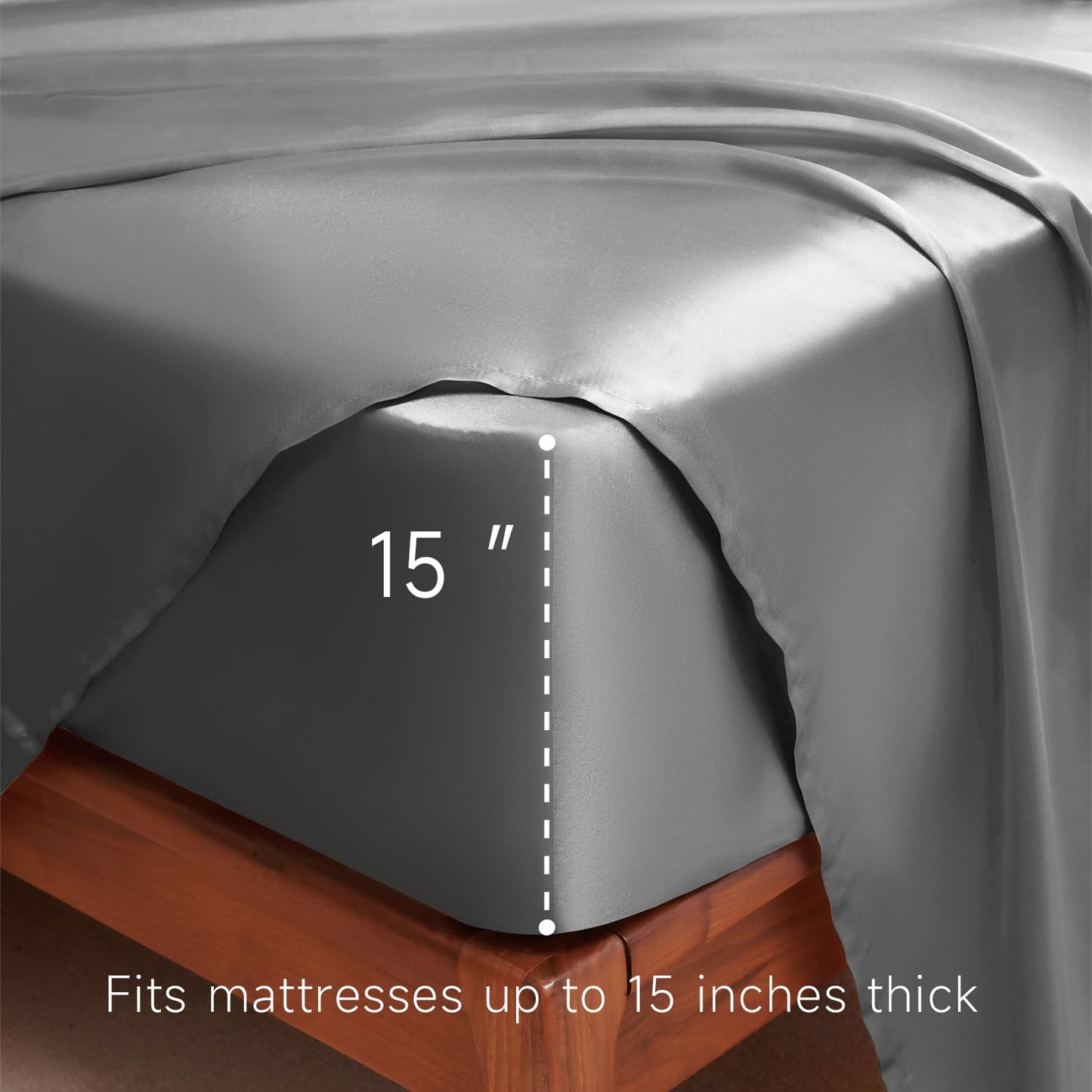 GOLAL Satin Sheets Full Size - 4 Pieces Luxury Silky Soft Bed Sheets, Wrinkle-Free Dark Grey Satin Silk Sheet Set with 1 Deep Pocket Fitted Sheet, 1 Flat Sheet, 2 Pillow Cases