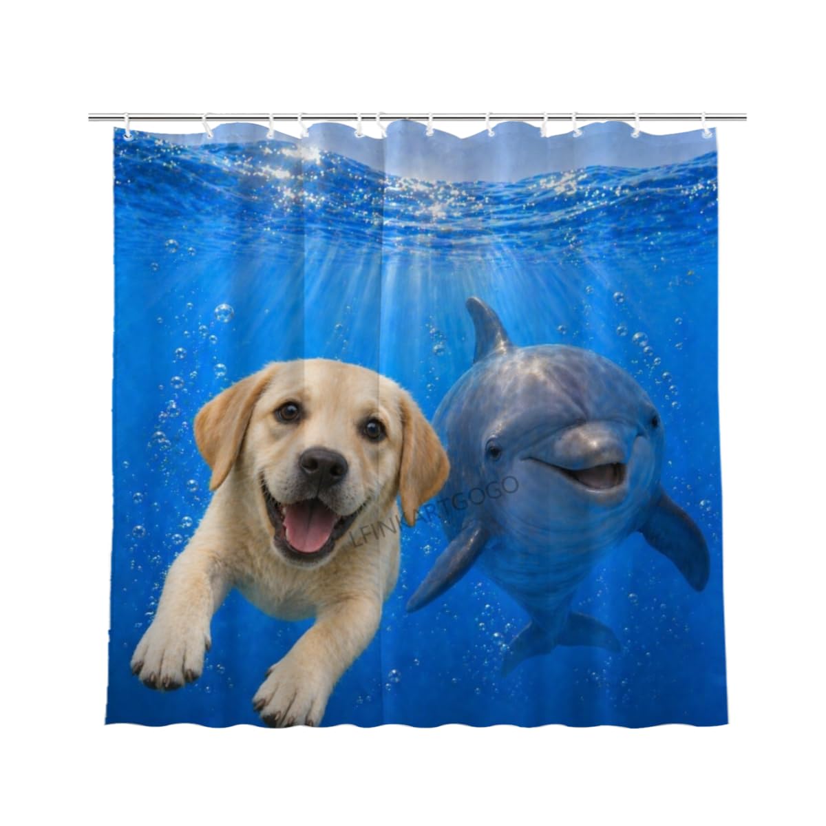 LFINKARTGOGO Ocean Labrador Retriever Shower Curtain 72x72 with 12 Hooks Underwater Animal Dolphin Waterproof Washable Polyester Bath Curtain for Home Hotel Decor