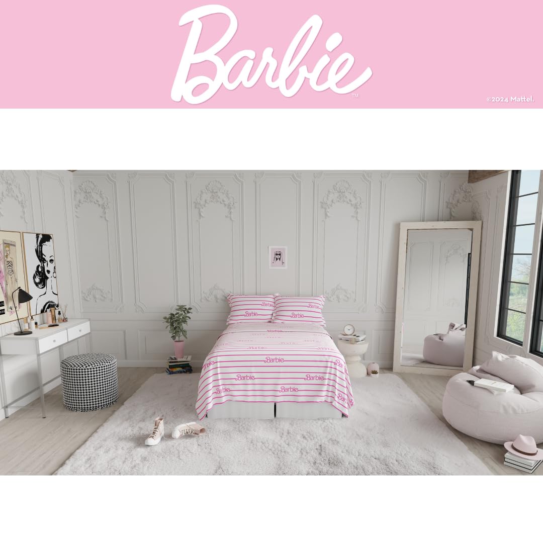 Barbie Logo Bedding Super Soft Cozy Microfiber 4 Piece Full Sheet Set, (Officially Licensed Product) By Franco