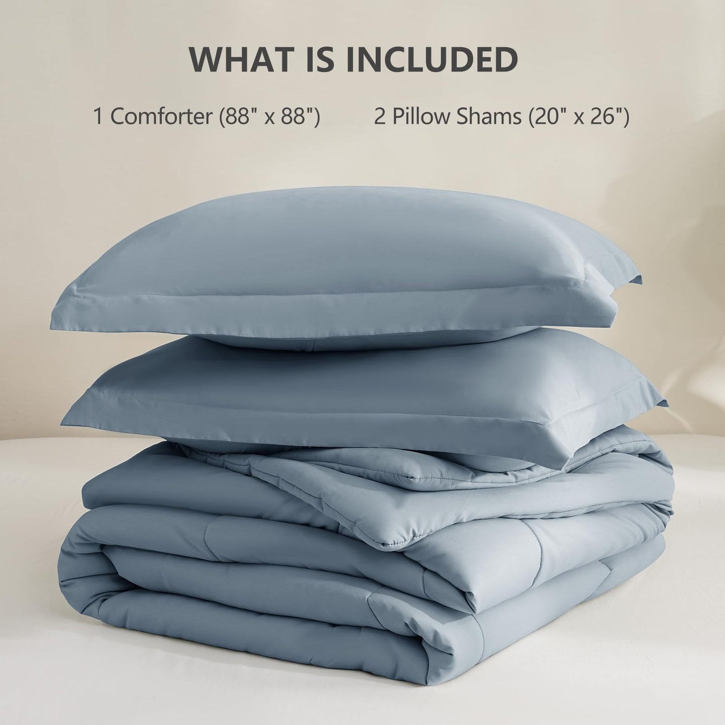CozyLux Queen Comforter Set - 270GSM Grayish Blue Bedding Sets for All Seasons, 3 Pieces Box Stitched Bed Set with 1 Down Alternative Comforter and 2 Pillow Shams, Soft, Lightweight, Breathable