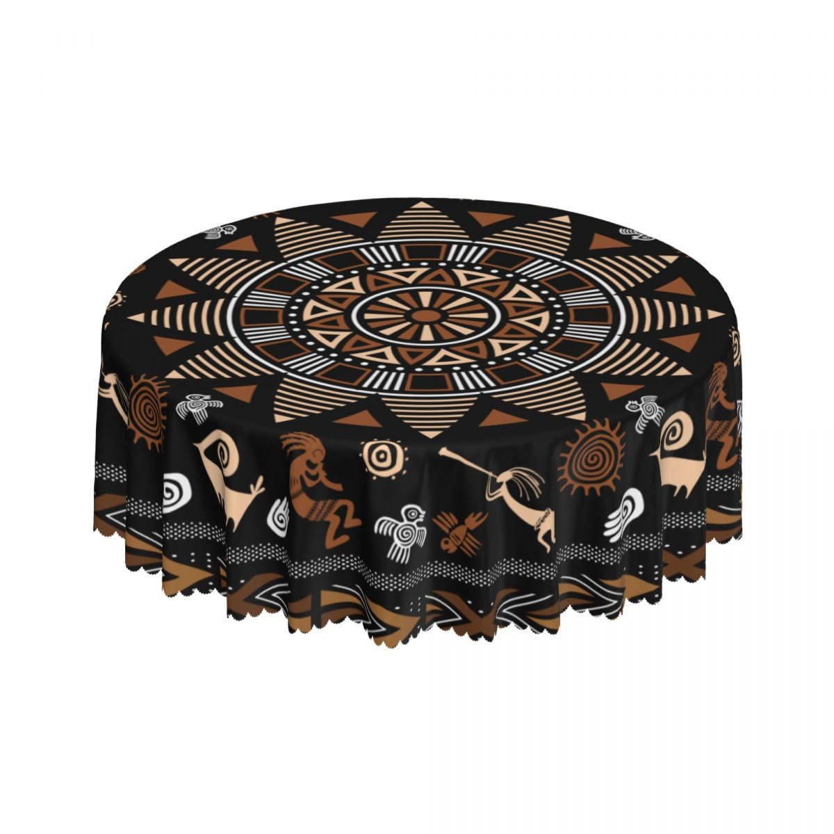 African Tribal Tablecloth, Traditional Ethnic Totems Rustic Abstract Geometric Pattern Print Water Resisitant Table Cover for Dining Kitchen Living Room Home Party Holiday Decor 36 inch Round