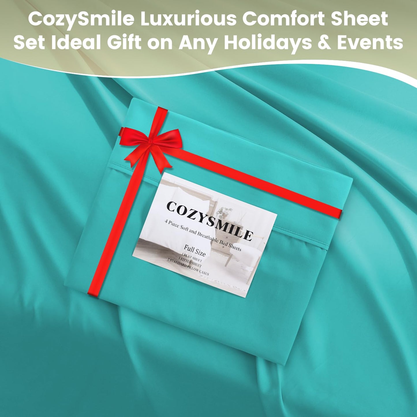 CozySmile Breathable Cooling Full Sheet Set - Hotel Luxury 4 Piece Deep Pocket Sheets for Full Size Bed, Fits 16" Mattress, Easy Care Wrinkle Free Bedding Sheet and Pillowcase Set, Turquoise