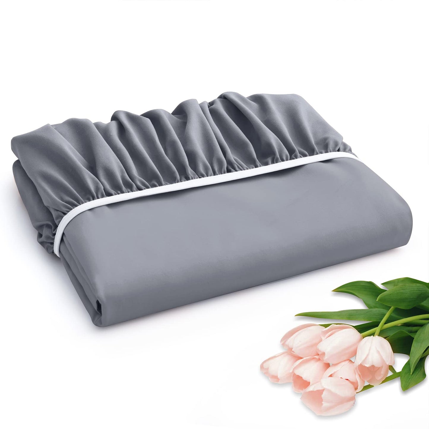 Horbaunal Extra Deep Pocket Queen Fitted Sheet Only - Fits Up to 24 Inch Mattress - Luxury 1800 Thread Count - Microfiber Silver Grey Fitted Bed Sheet Queen Size
