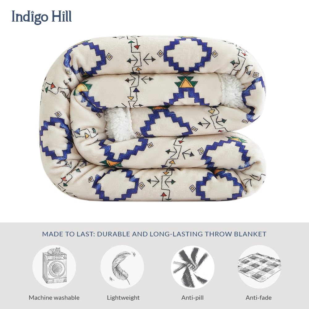 Paseo Road Indigo Hill by HiEnd Accents Arrow Indian Aztec 3 Piece Sherpa Throw Blanket Set, Tribal Navajo Print Fleece Throw Set, Western Southwestern Style, 1 Throw and 2 Pillows