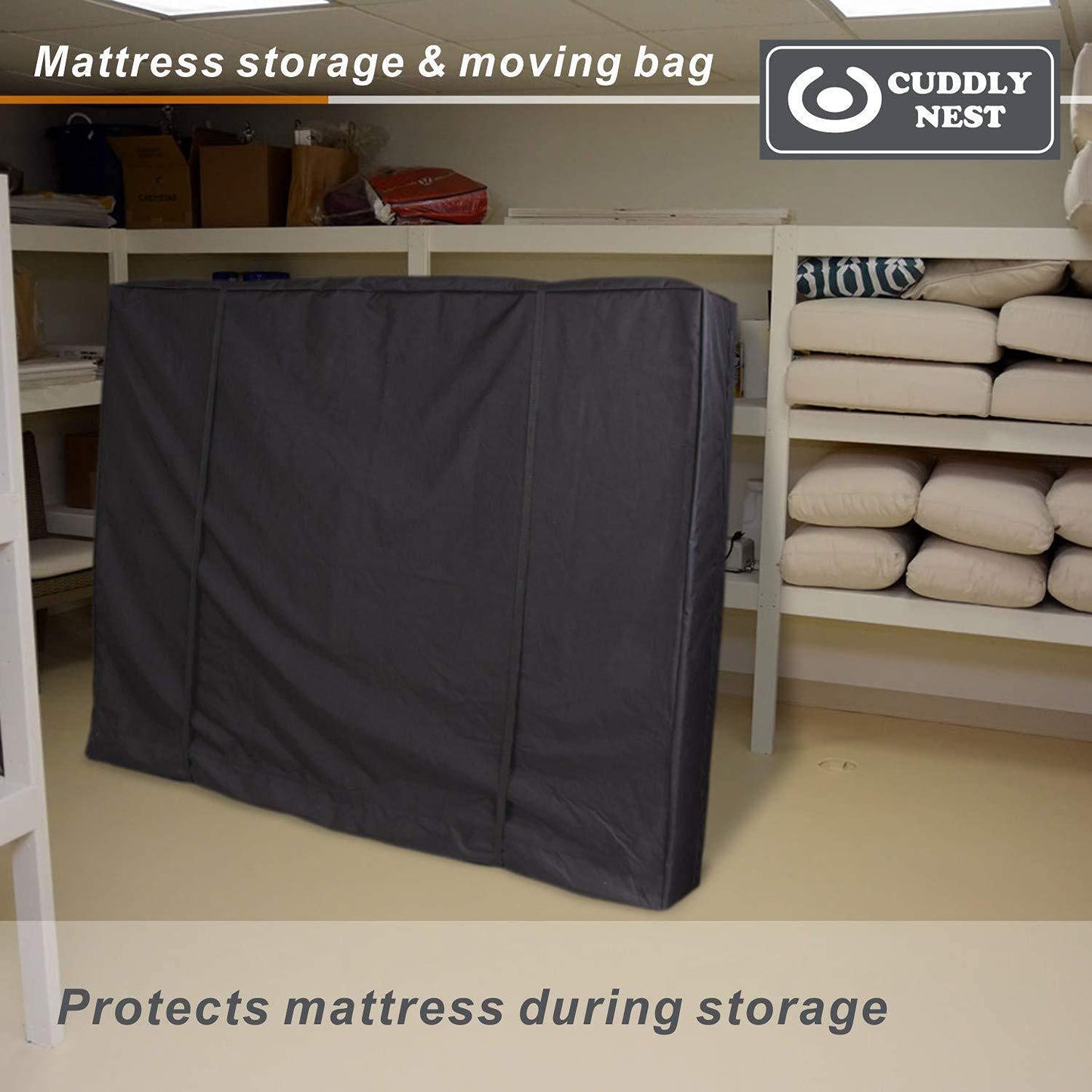 Waterproof Mattress Storage Bag for Moving and Storage - Reusable Heavy Duty Canvas Mattress Bag with Zipper and Lifting & Moving Straps (Black, Twin)
