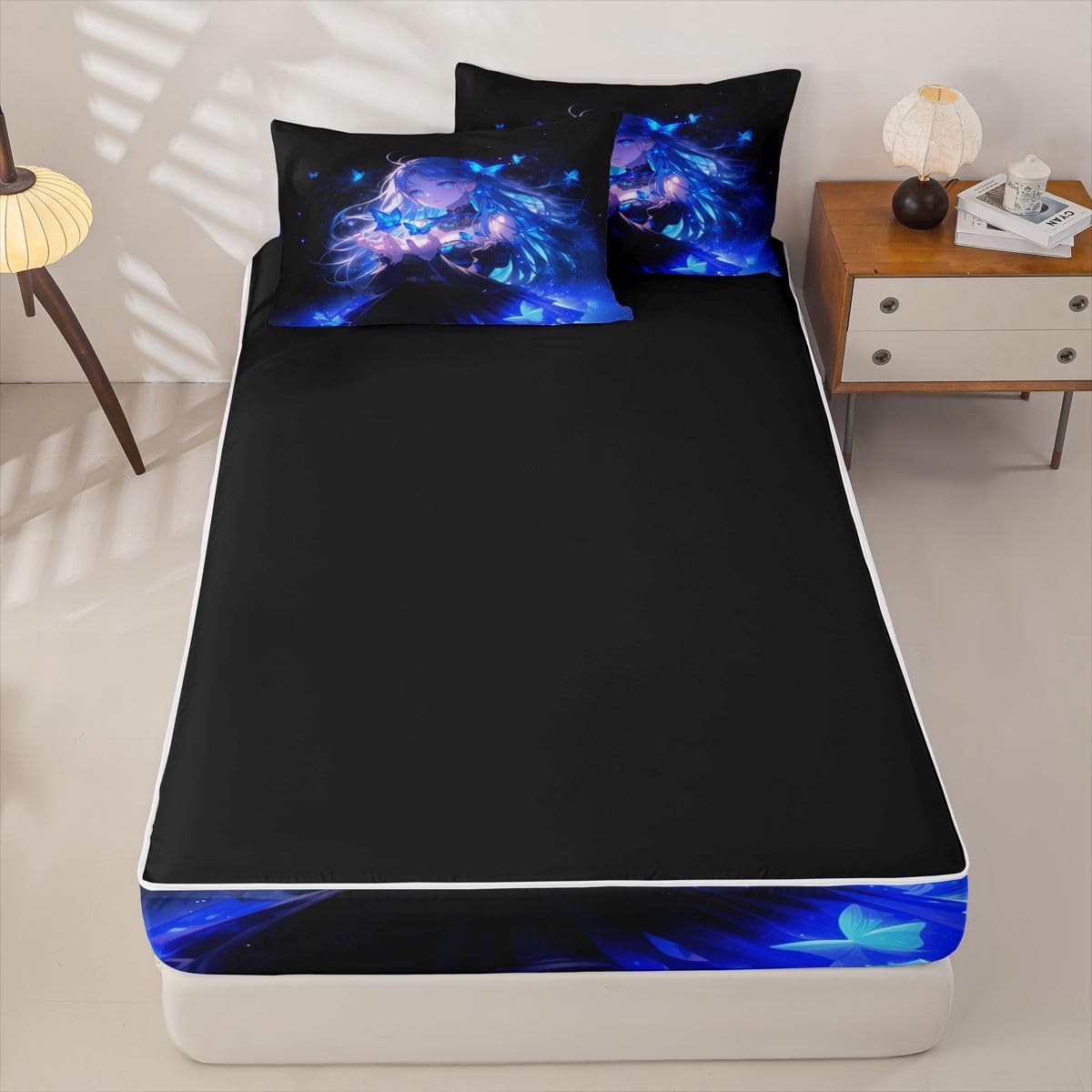 Erosebridal Japanese Girl Zipper Bedding Twin Size, Anime Gifts Kids Comforter Set - Butterfly Decorations Zip Up Comforter Bed in A Bag