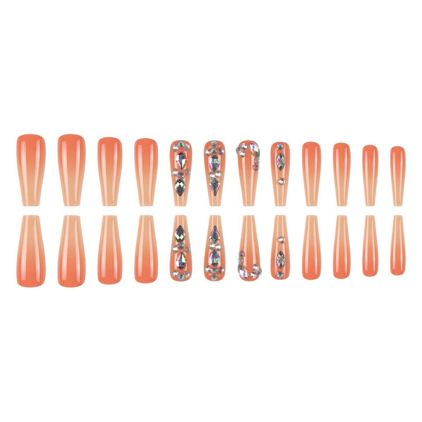 Long Press on Nails Ombre Fake Nails Glitter Extra Long Artificial Nail with Rhinestones Designs Acrylic Nail Press ons Sparkly Stick on Nail for Women 24pcs