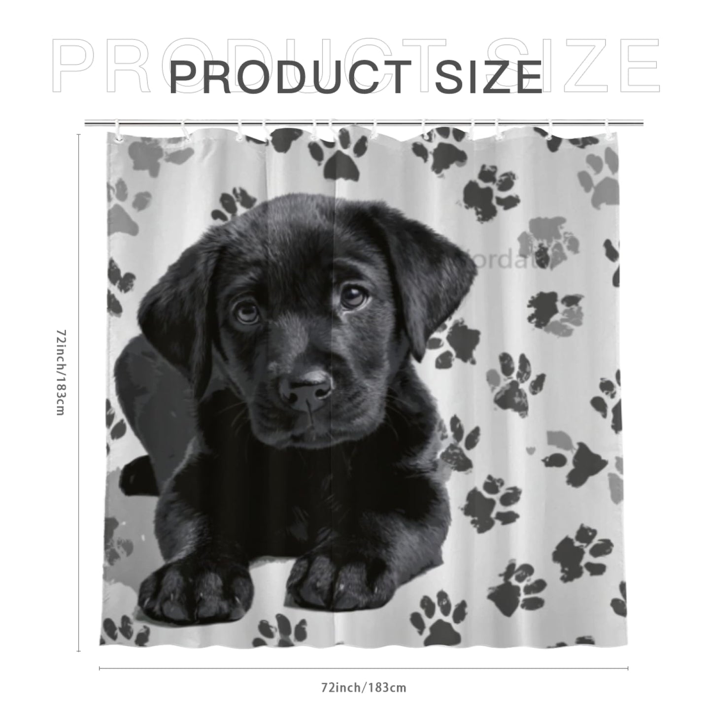 Wordatu Shower Curtain Pawprint Black Labrador Dog Animal Paw Black and Gray Waterproof Polyester Fabric 72x72 Inches Set with Hooks