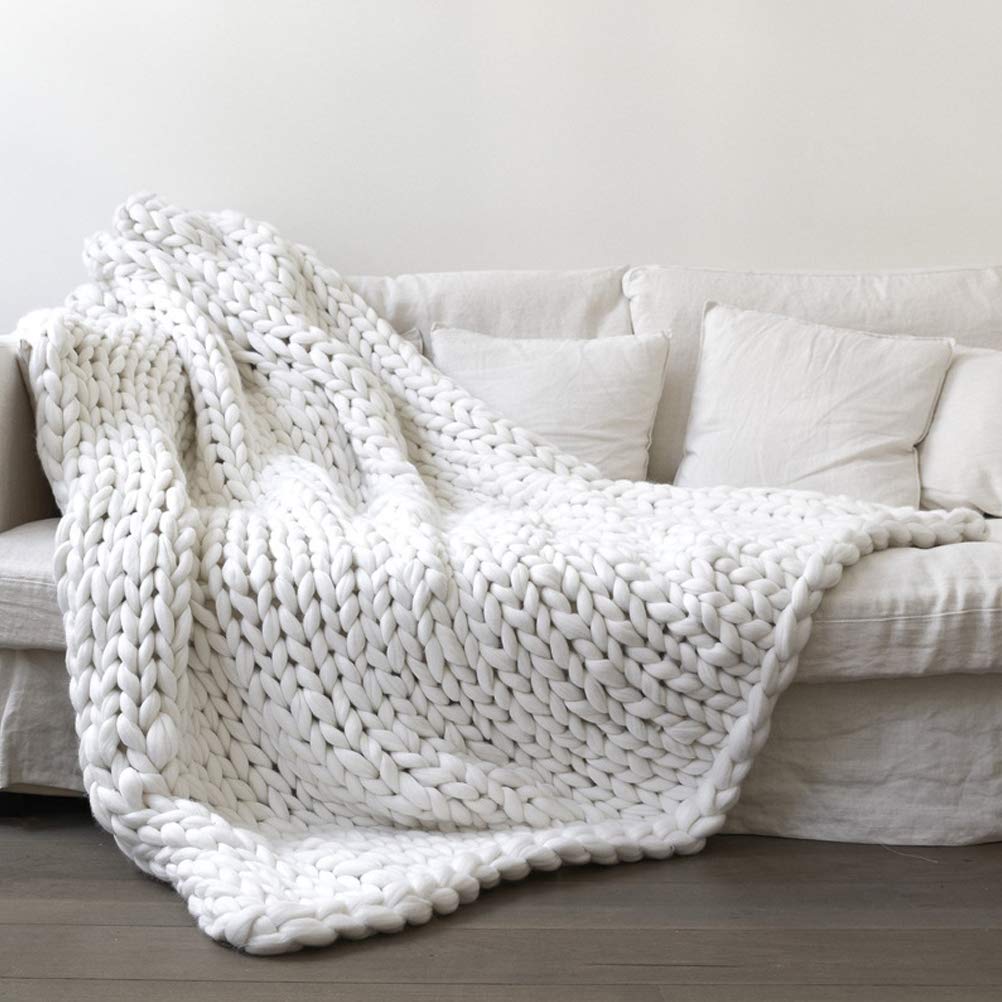 Mrisata Hand Knit Weighted Blanket for Adults, Chunky Knit Blanket, Sustainable, Breathable, Knitted Weighted Blanket, Hand Made Chunky Knit Weighted Throw Blanket for Sleep, Stress, 50 * 50cm (A)
