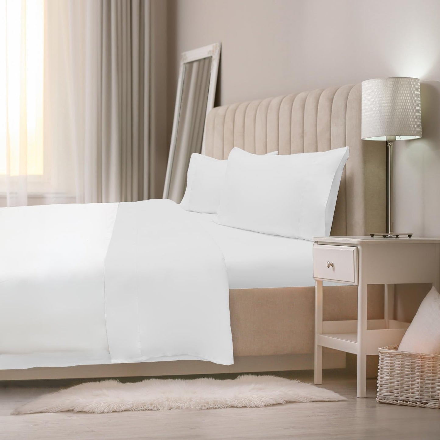 Jennifer Adams Eternal Sheet Set, 4-Piece Microfiber Sheets & Pillowcases - Ultra-Soft, Breathable and Wrinkle-Resistant (White, King)