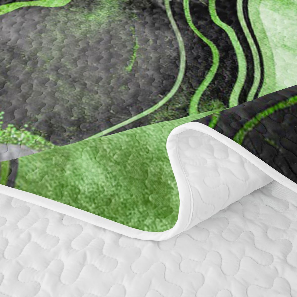 Erosebridal Black Marble Quilt Twin Green Bedding Quilt Set Gray Abstract Marbling Metallic Texture Quilted Bedspread Boho Hippie Fluid Black Coverlet