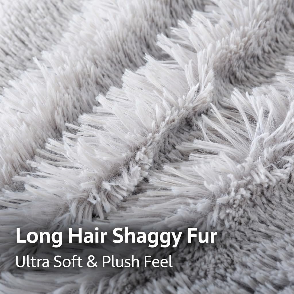 Shaggy Faux Fur Throw Blanket 60" x 70" – Ultra Soft Fluffy Plush Blanket, Double-Sided Cozy Micromink, Lightweight Warm Blanket for Couch, Bed, Sofa, Machine Washable (Grey)