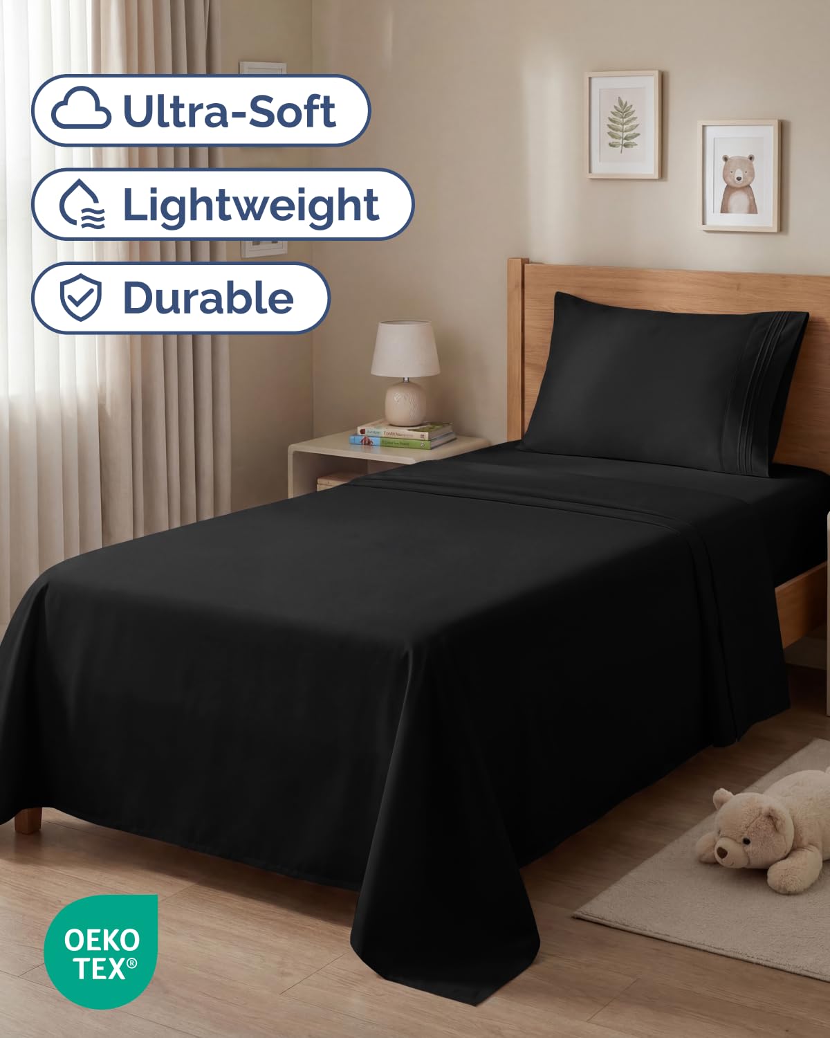 Twin Size 3 Piece Sheet Set - Comfy Breathable & Cooling Sheets - Hotel Luxury Bed Sheets for Women & Men - Deep Pockets, Easy-Fit, Extra Soft and Wrinkle Free Sheets - Black Oeko-Tex Bed Sheet Set