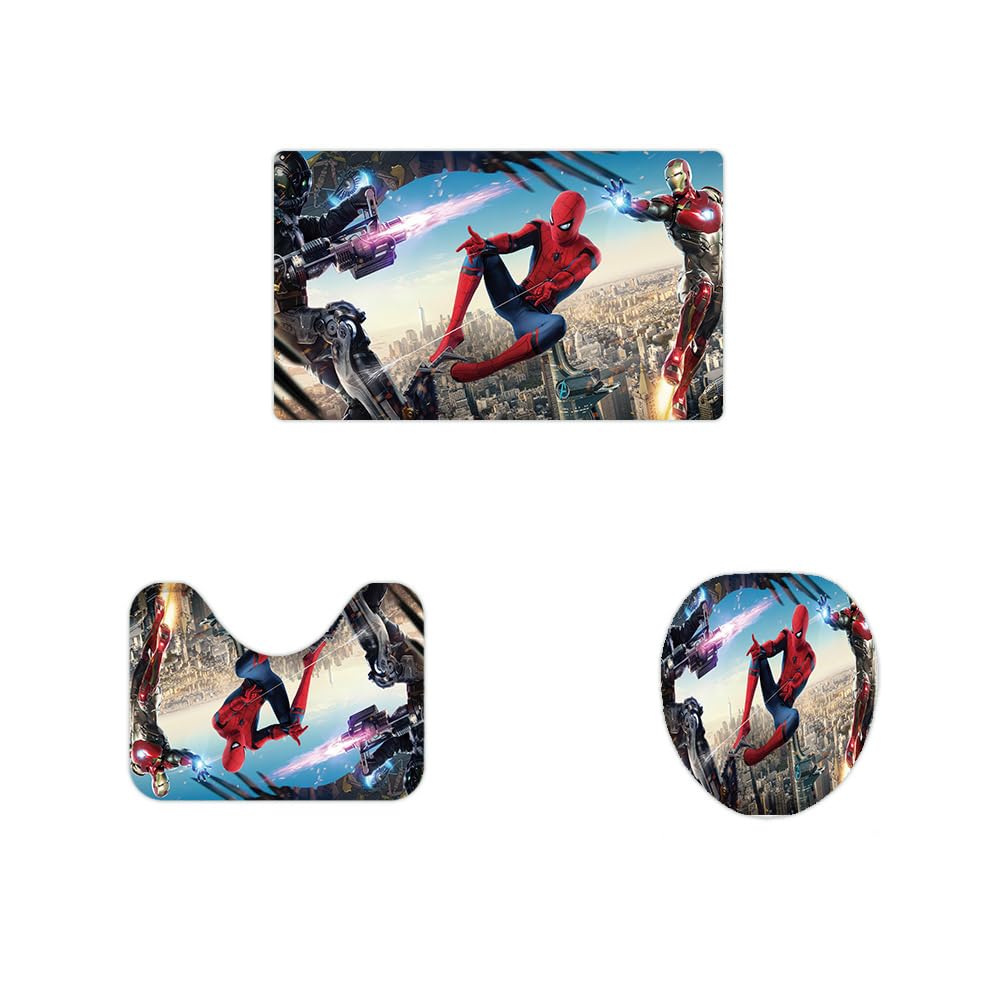 DIOSN Cute Spidey Shower Curtain Set 4 Piece with Non-Slip Rugs, Toilet Lid Cover and Bath Mat Cartoon Bathroom Decor 72 x 72inch (Spider)