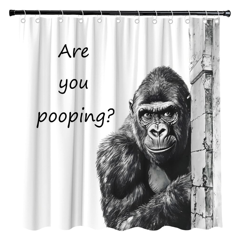 XHGMGS Funny Gorilla Shower Curtain Black and White Monkey,70" Wx70 H