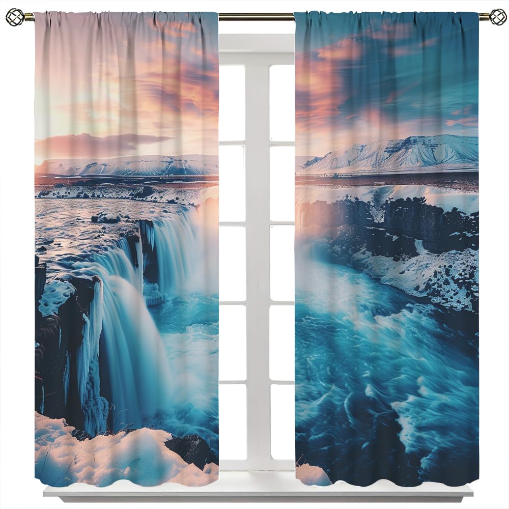 SOPIYRIO Abstract Sunset Waterfall Blackout Curtains Vintage Nature Landscape Rod Pocket Window Drapes Room Darkening Curtains for Bedroom 2 Panels 21 W x 45 L inch