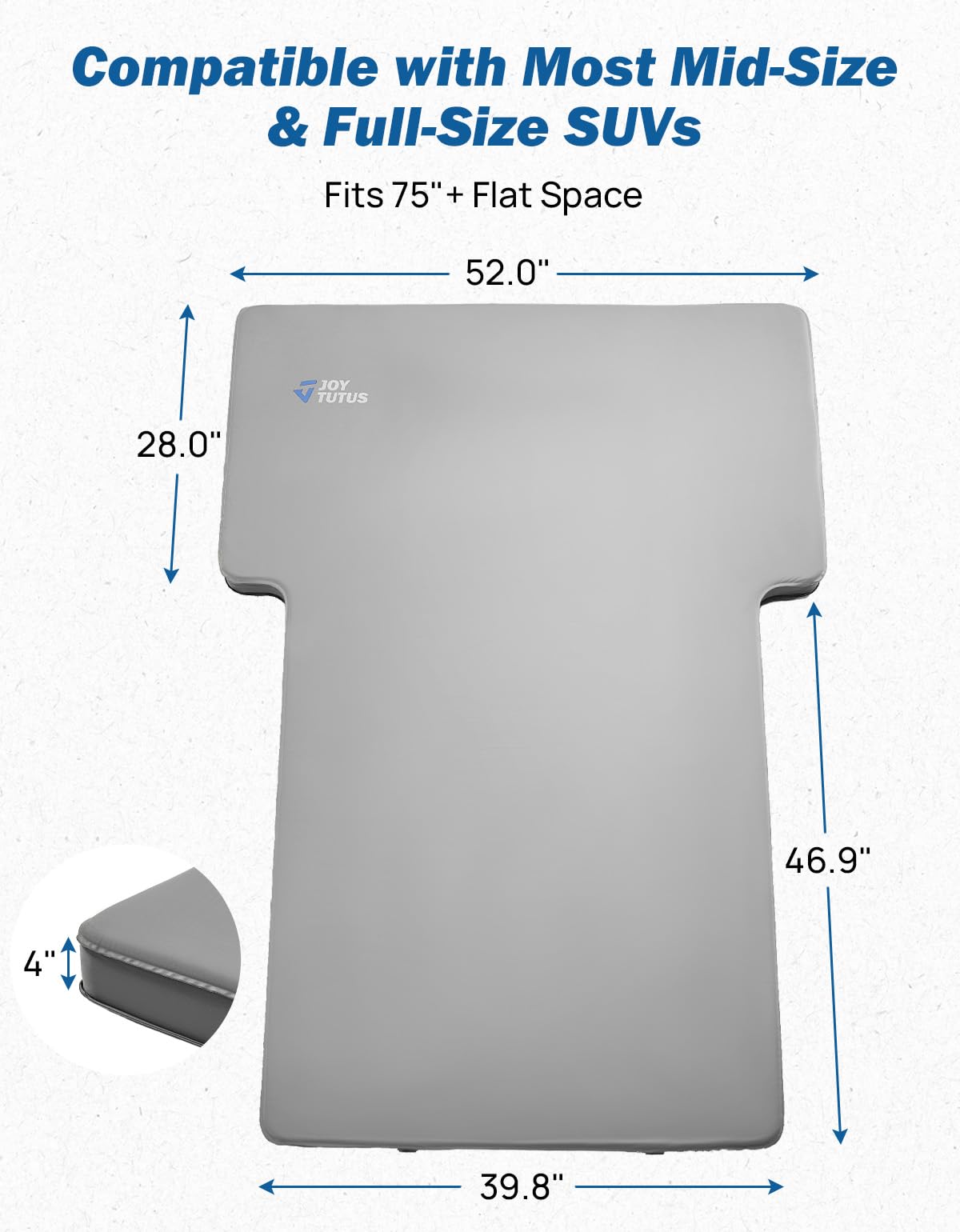 JOYTUTUS Foam & Air Camping Mattress for SUV - 4" Thickened Self-Inflating Car Bed, Wear-Resistant, Portable Sleeping Pad Fits Most Mid-to-Full Size SUV Trunks & Rear Seats, Gray