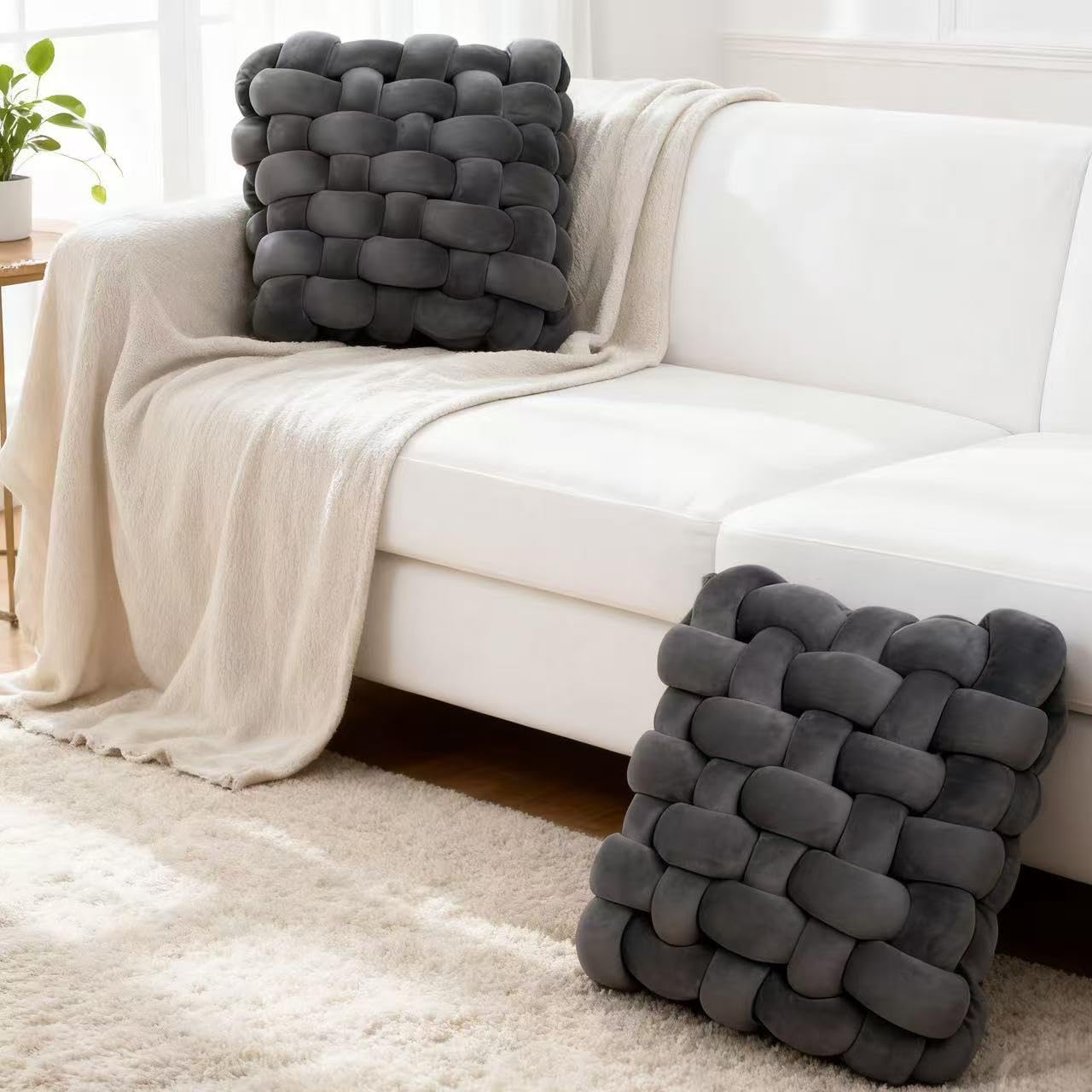 YLBKIKR 2PCS Decorative Knot Throw Pillows for Couch and Sofa, Soft Accent Pillows for Bed and Chair, Modern Home Decor for Living Room, Bedroom, Dorm and Nursery 12 inches * 13 inches (Dark Grey)