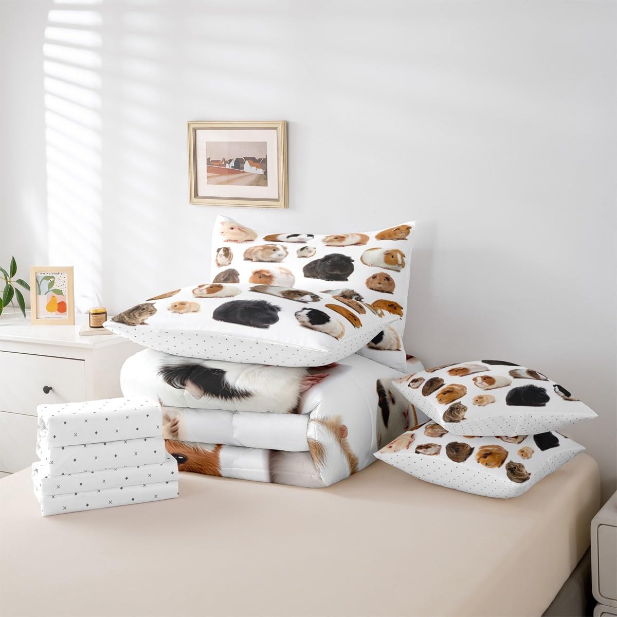 Erosebridal Guinea Pig King Comforter Set Cute Mouse 3D 7 Pieces Bedding Rodents Animal Bed Set Kids Boys Girls Teens Bed in A Bag