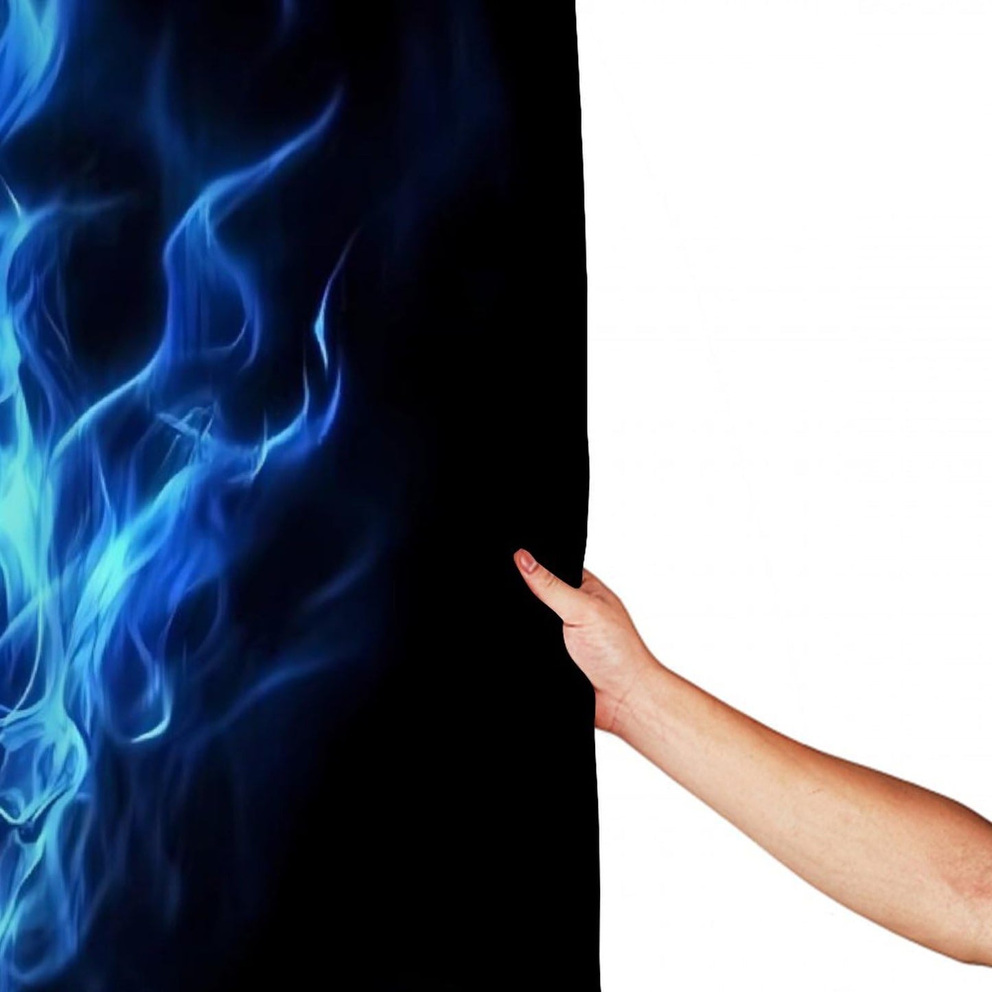 Fashion Hotel Bathroom Decorative Shower Curtain with Hooks, Fire Flaming Blue Cool Skull Waterproof Lightweight Shower Curtain