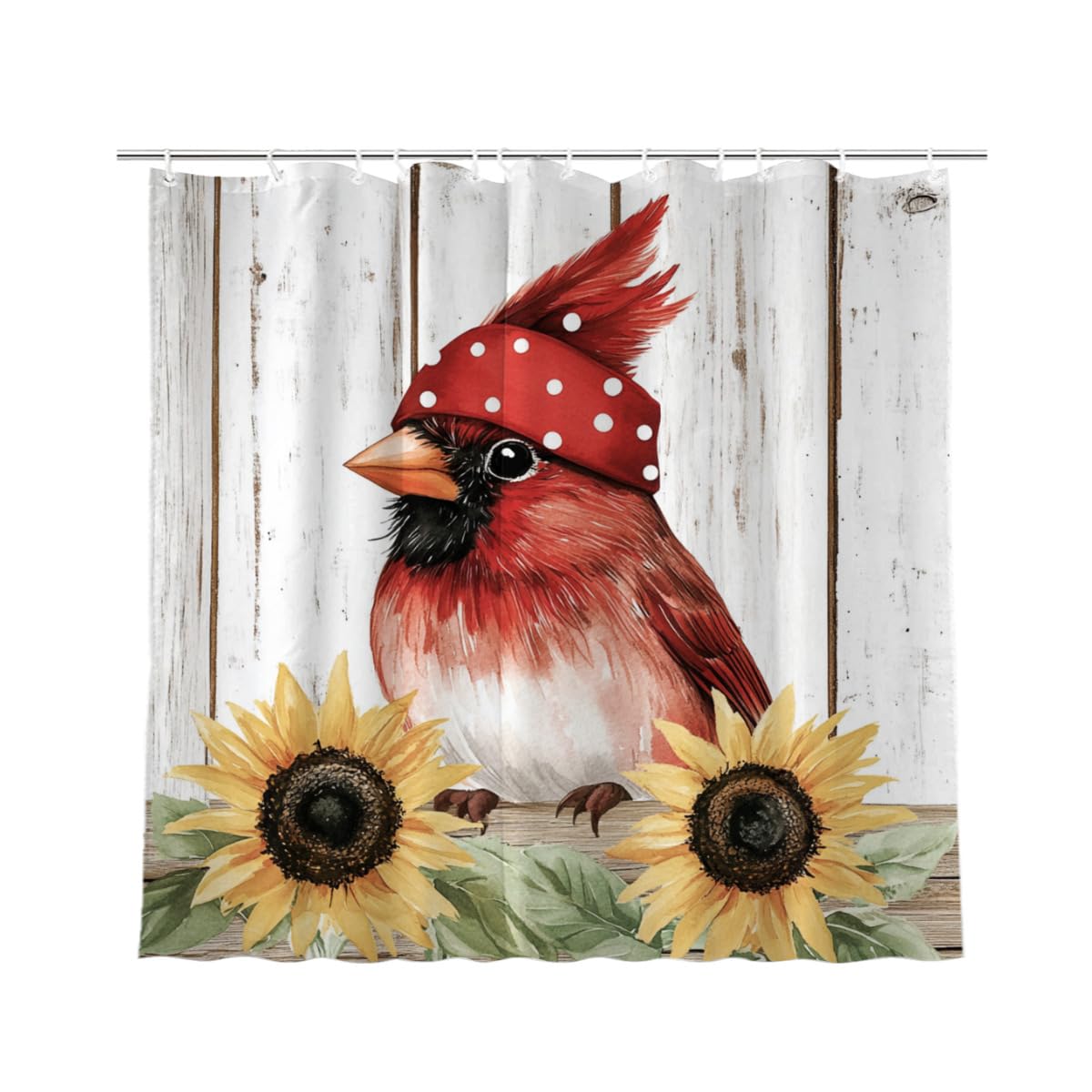 KEEPAEON Summer Sunflower Red Cardinal Shower Curtain for Bathroom Floal Farmhouse Country Shower Curtain Flowers for Bathtub Decor with 12 Hooks 72"x72"