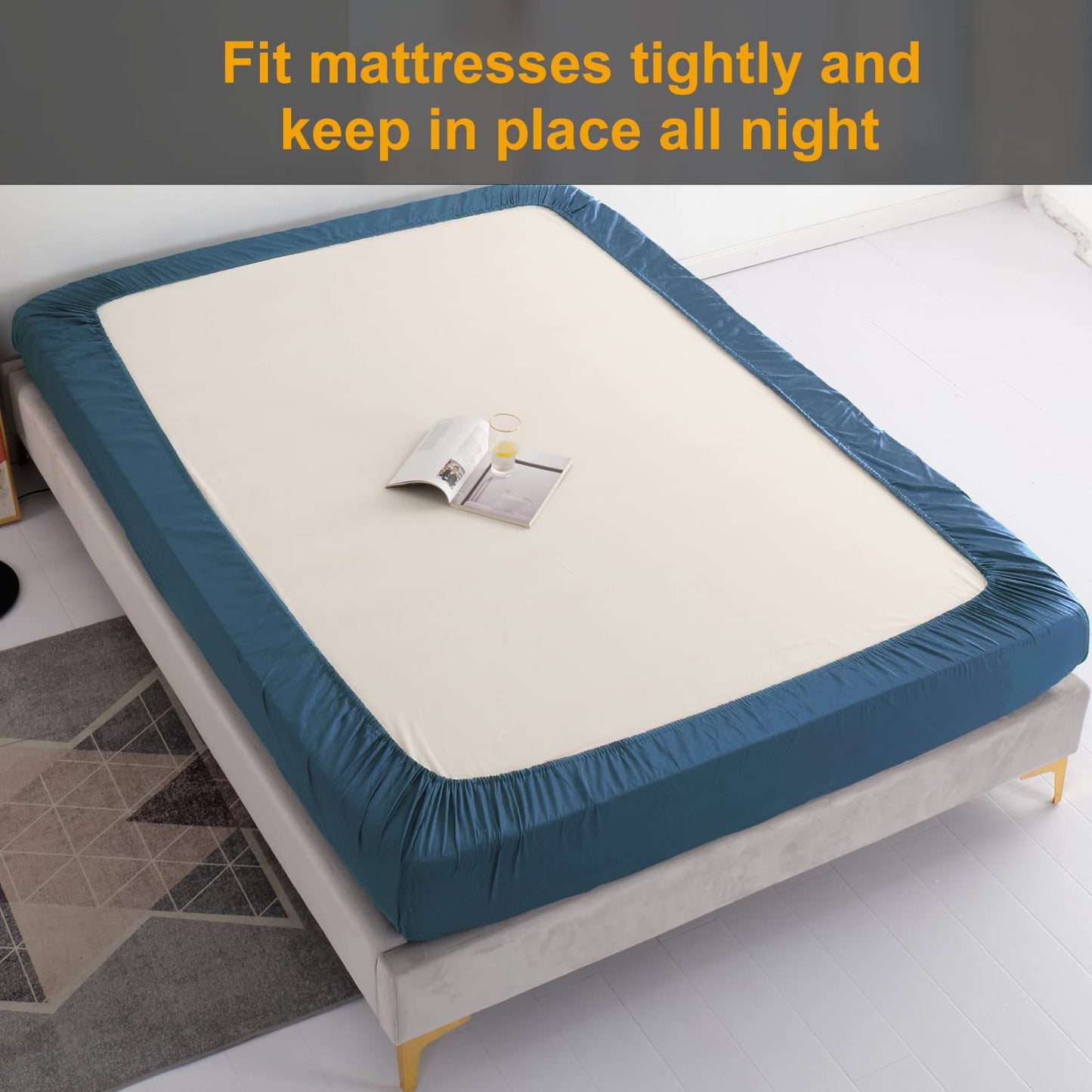 MILDLY Deep Pocket Fitted Sheet Only Queen Size 60"x80" 100% Long Staple Cotton Grayish Blue Breathable Bottom Sheet Fits Up to 14" Deep Mattress