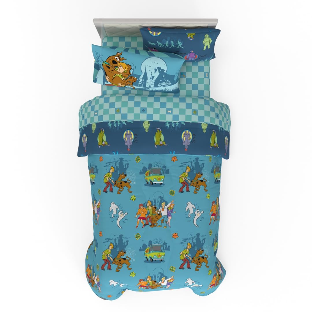 Franco Scooby Doo Scoobtober Bedding 5 Piece Super Soft Reversible Comforter and Sheet Set with Sham, Twin, (Officially Licensed Product)