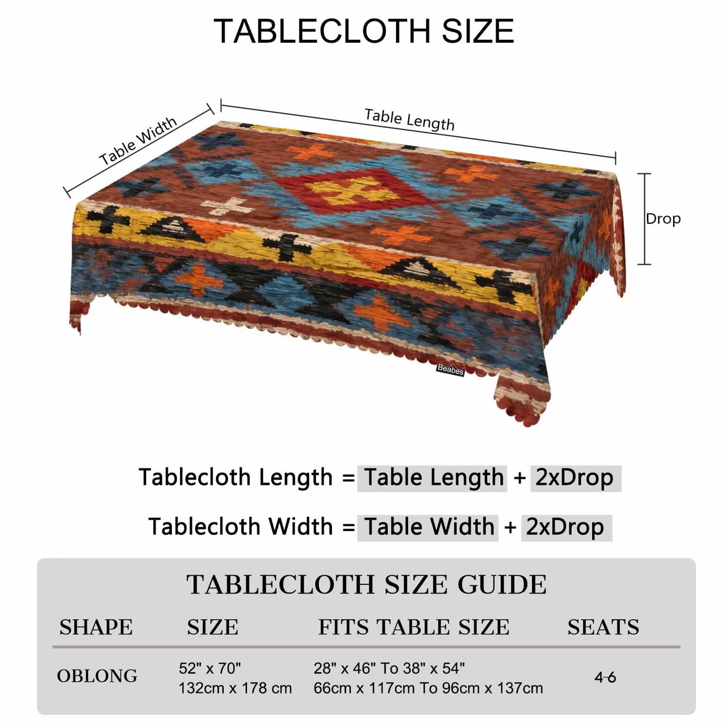 Beabes Tribal Pattern Decorative Table Cover for Kitchen, Ethnic Chevron Native American Style Red Oblong Tablecloth Dining Table Cloth Tabletop Tablecloths for BBQ Picnic Coffee 52"X70"