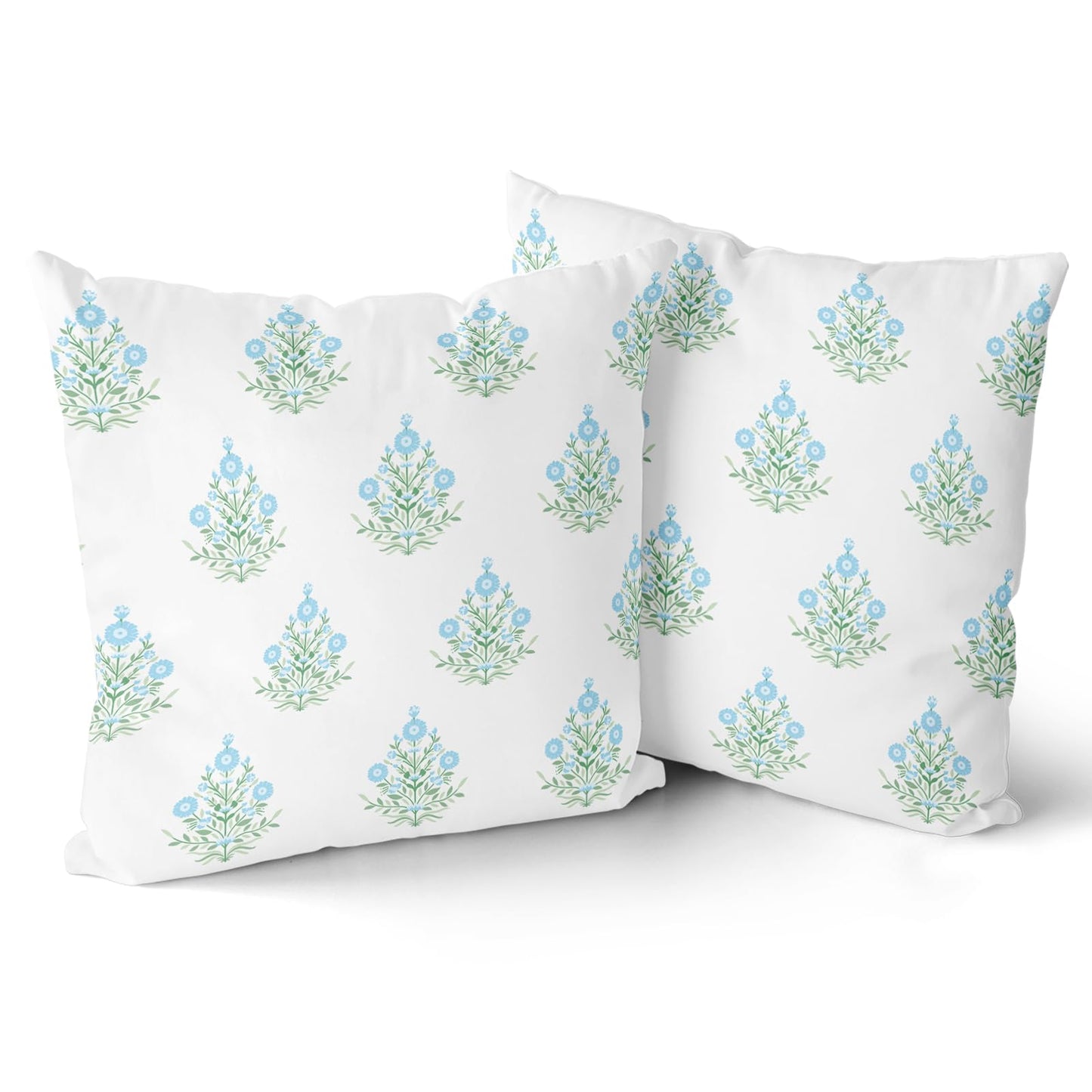 Giwawa Baby Blue Floral Pillow Covers 18x18 Inch Set of 2 Blue Green Flower Leaves Print Decorative Throw Pillow Cases Coastal Patio Farmhouse Decoration for Sofa Couch Bed
