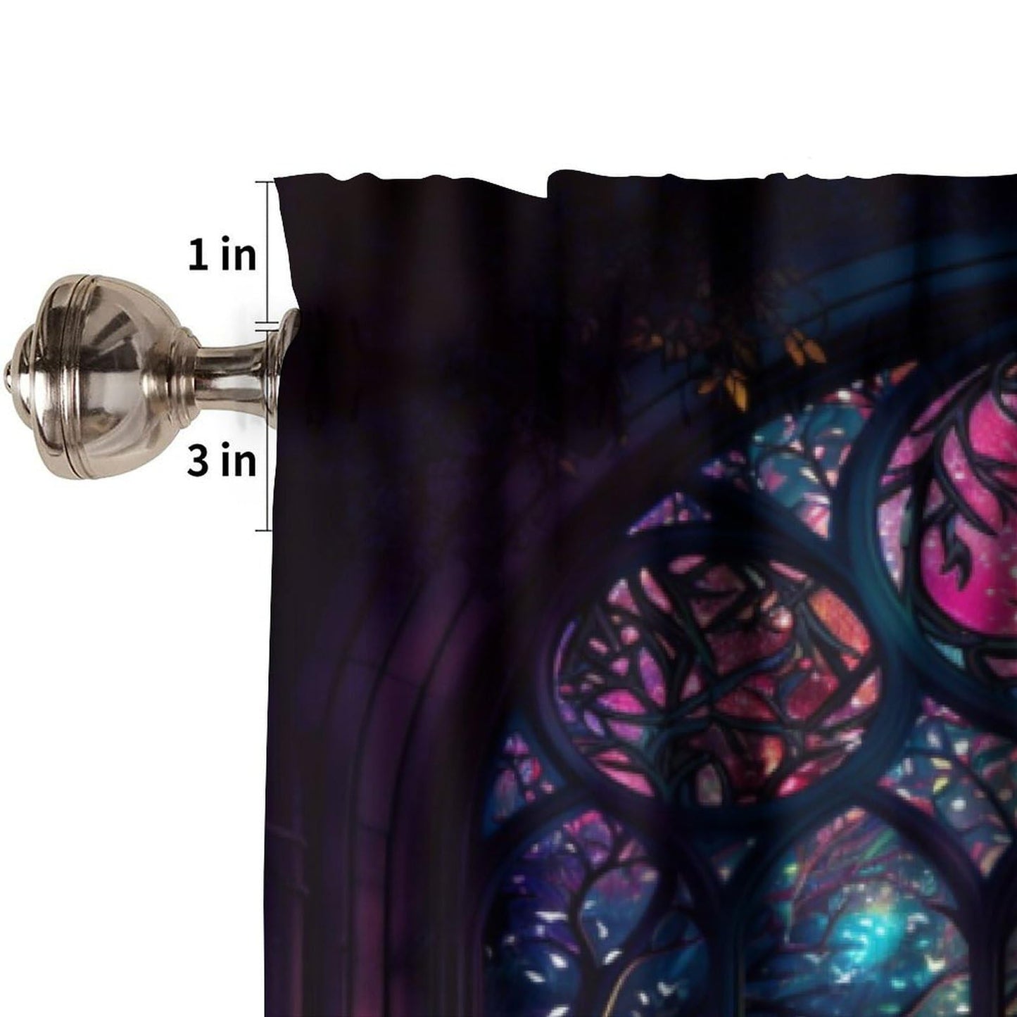 Fantasy Castle Blackout Window Valance Curtain, Arched Door Through Fairy Tale Forest, Colourful Stained Windows Circle Scenery for Home Kitchen Restaurant Decoration Window Valance 1 Panel 54x18inch