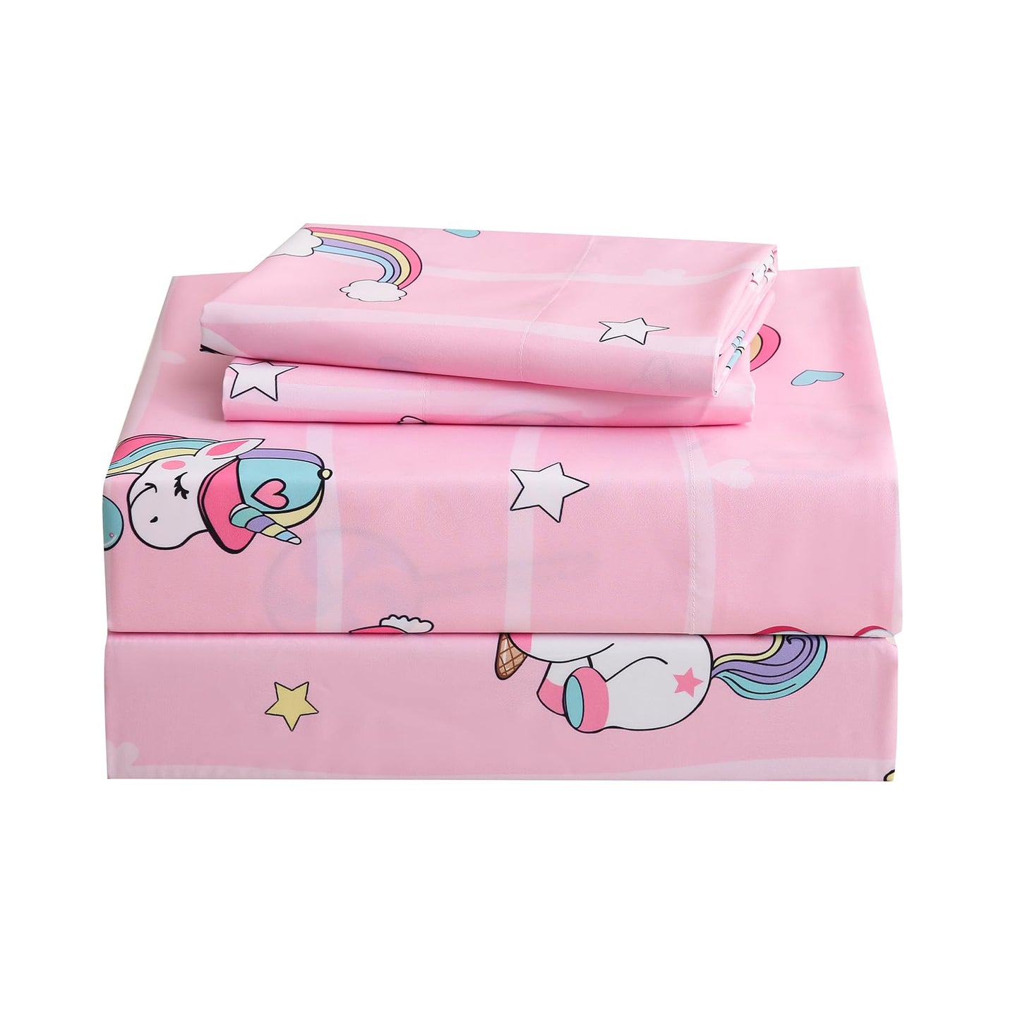 Ocharo Unicorn Twin Sheets Set Kids - 3 Pcs Girls Rainbow Printed Microfiber Bed Sheets,Pink Cartoon Style Deep Pocket Fitted Sheets,Soft Cute Sheets for Bedroom Room