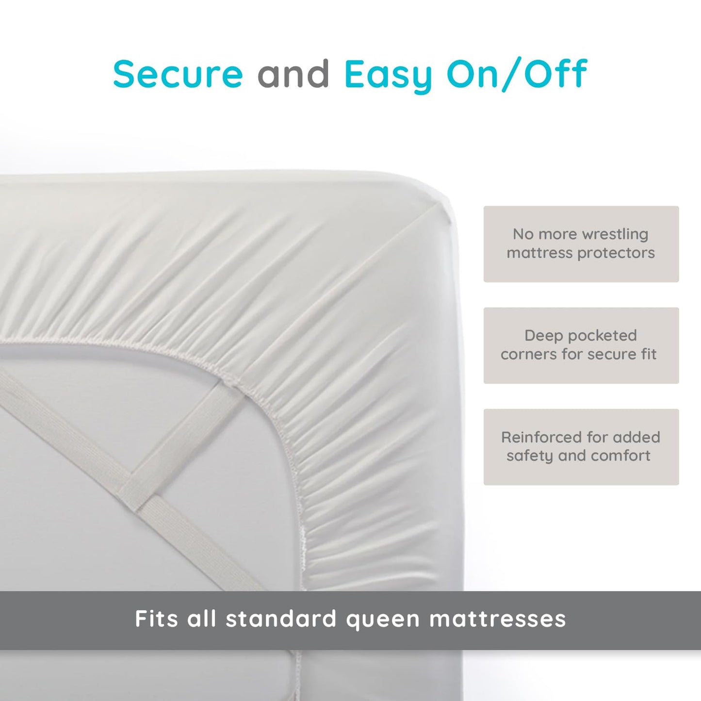 PUREgrace Queen Mattress Protector – Cooling Eucalyptus Tencel Fiber, Quiet Waterproof Mattress Pad Cover with Deep Pockets and Corner Safety Straps, Breathable Ultra Soft Luxury Fit
