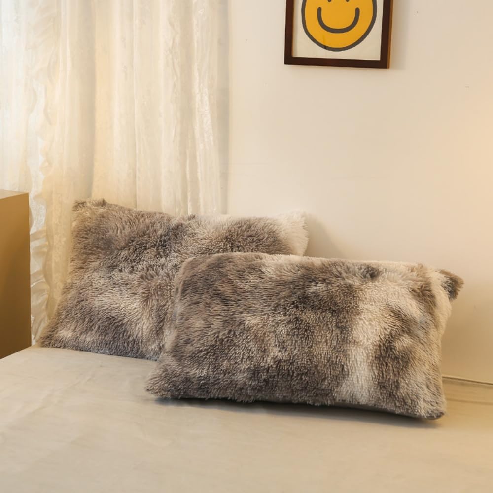 chovy Faux Fur Tie-Dyed Black White Gray Colorful Comforter Sets Queen - 3PC Bed Set Ultra Soft Plush Flannel Velvet Fluffy Fuzzy Bedding（Comforter x 1 Pillowcases x 2）