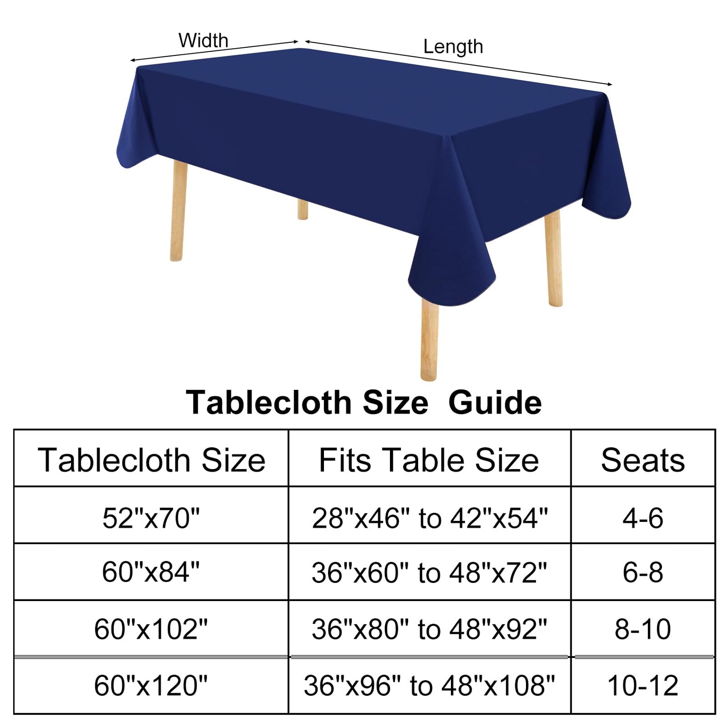 homing Square Vinyl Tablecloth, Waterproof Spillproof Plastic Flannel Backed Table Cloth, Wipe Clean Table Cover for Dining, Buffet Parties and Camping, 4th of July (Navy Blue, 54" x 54")